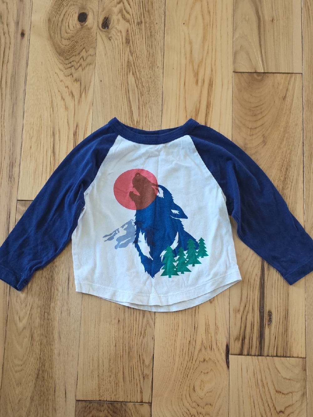 Hanna Andersson Navy & White Wolf Graphic Raglan Tee